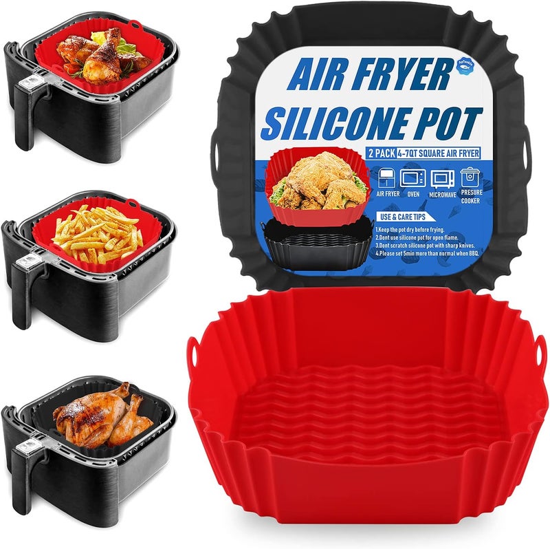 Apluskis 2-Pack Square Silicone Air Fryer Liners Pot, 8-Inch Reusable Inserts for 4–7QT Air Fryers, Food-Safe Oven Accessories - Image 1